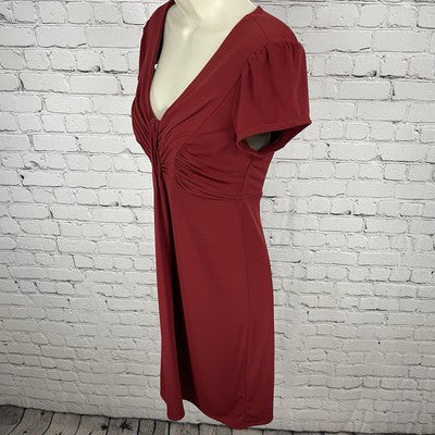 Laundry By Shelli Segal Red Ruched Puff Short Sleeve Stretch Zipped Dress Size 4