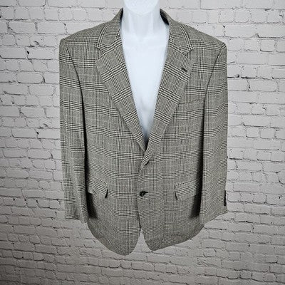Jos A Bank Black Ivory Wool Cashmere Check 2 Button Notch Blazer Sport Coat 42S