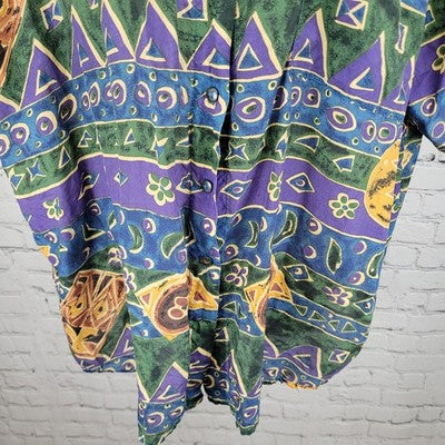 VTG Royal Wear Multicolor 100% Silk Button Up Short Sleeve Shirt Top Size XL