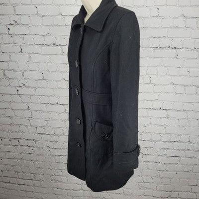 Tulle Anthropologie Black Wool Blend Buttoned Collared Coat Small S