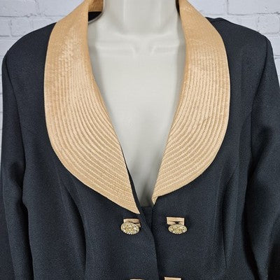 VTG Roaman's Black Gold Skirt Suit Set 2 Piece Double Breasted Jacket Medium M