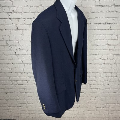 VTG Just Men’s Navy Textured 2 Gold Button Ventless Blazer Sport Coat Size 42L