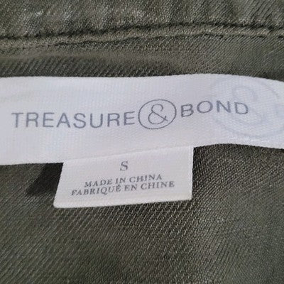 Treasure & Bond Green Linen Blend Unlined Drawstring Waist Military Jacket Small