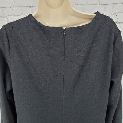 Lafayette 148 Black 100% Wool Long Sleeve Cowl Neck Side Slit Dress Size 12