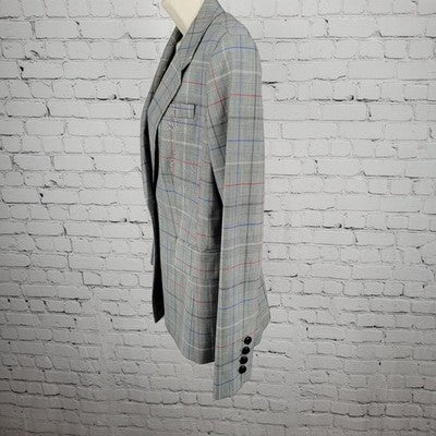 Lewit Grey Wool Stretch Glen Check 1 Button Vented Notch Blazer Suit Jacket 8