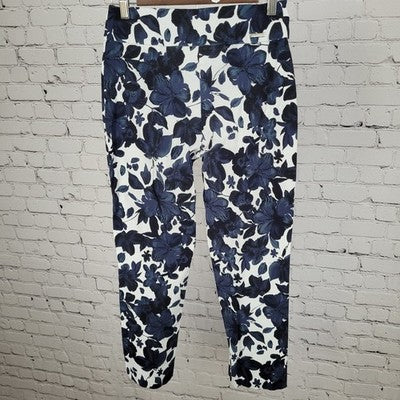 Joseph Ribkoff Blue Floral Lightweight Stretch Mid Rise Pants Size 8 (26x36)