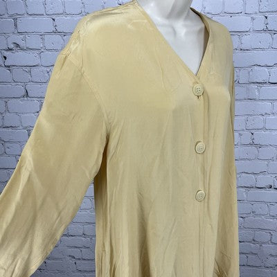 August Silk Yellow 100% Silk Buttoned Long Sleeve Tunic Blouse Top Size Medium M