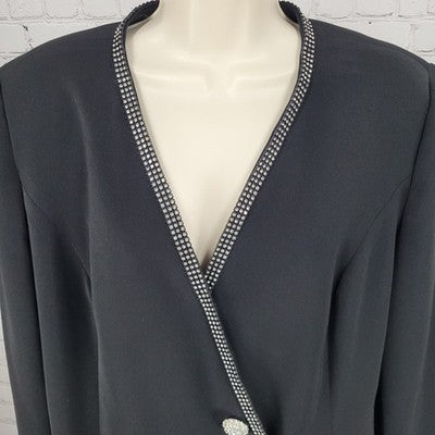 Promise New York Black Rhinestone Trim Embellished Brooch Lined Jacket Size 14