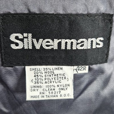 VTG Silvermans Black White Linen Wool Blend Herringbone Blazer Sport Coat 42R
