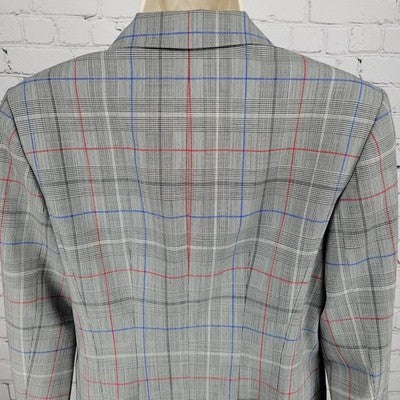 Lewit Grey Wool Stretch Glen Check 1 Button Vented Notch Blazer Suit Jacket 8
