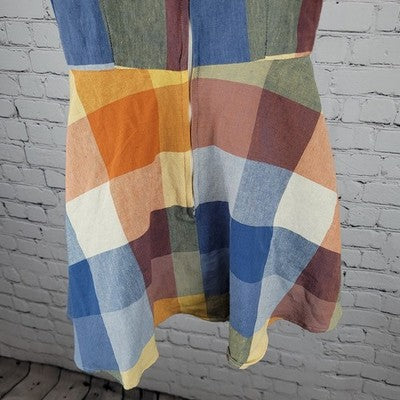 Mata Traders Multicolor Check Sleeveless Buttoned Zip A Line Mini Short Dress XS