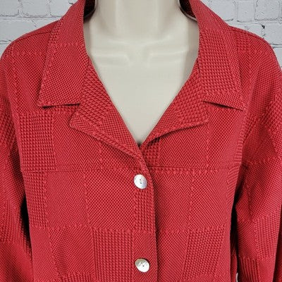 Coldwater Creek Red Cotton Blend Stretch Check Buttoned Over Shirt Size XL