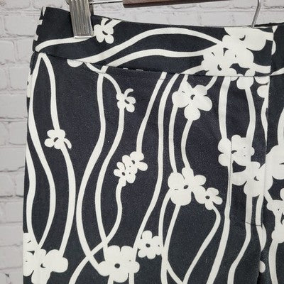 Talbots Black & White Floral Stretch Mid Rise Pants USA Made Size 8 (28x26)