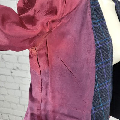 VTG Club 5' 4" Black & Purple Check Double Breasted Suit Jacket USA Made Size 4P