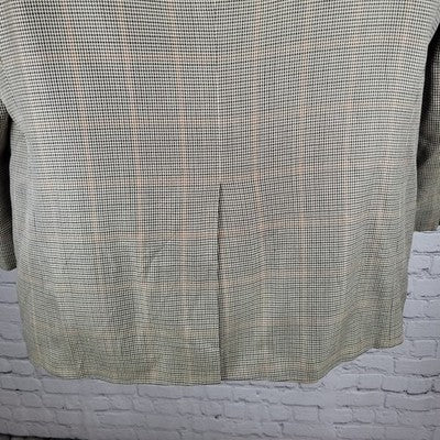 Haspel Cream Black Silk Wool Houndstooth 2 Button Blazer Sport Coat Size 46R