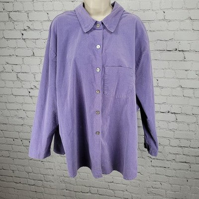 Kathleen Sommers Purple Corduroy Stretch Long Sleeve Shirt USA Made Plus Size 2