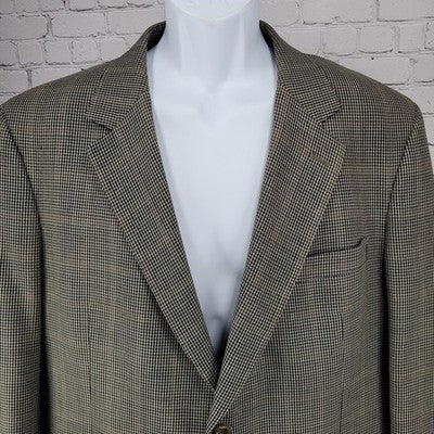 Jos A Bank Black Beige 100% Wool Houndstooth 2 Button Blazer Sport Coat 44R