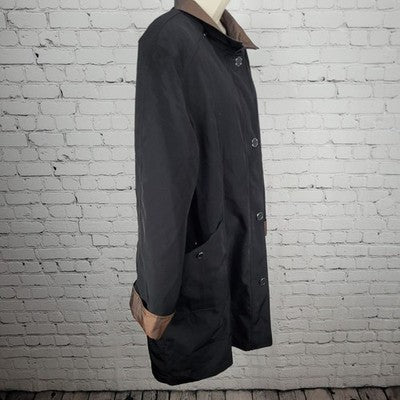 Gallery Black Brown Full Zip Snap Lightweight Lined Rain Coat Jacket Size XL