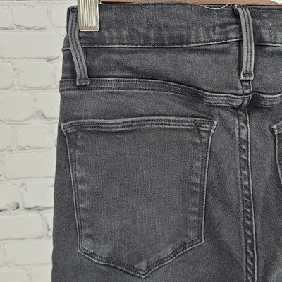 FRAME Black Le High Skinny Crop Brisbane Rips Stretch Jeans Size 24 (24x26)