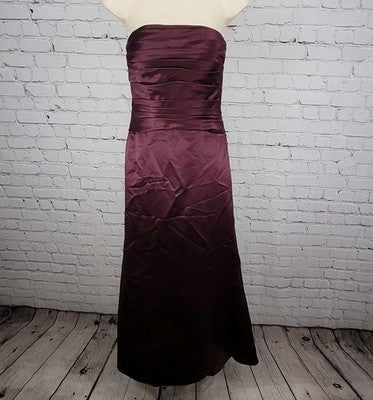 Bill Levkoff Purple Satin Strapless Pleated Back Zip Buttoned Lined Dress 6