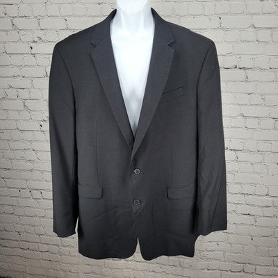 Kenneth Cole Black 100% Wool 2 Button Double Vented Notch Blazer Sport Coat 48L
