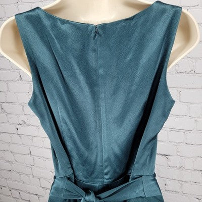 VTG Talbots Green Satin Sleeveless Pleated Tie Back Lined A Line Midi Dress 6