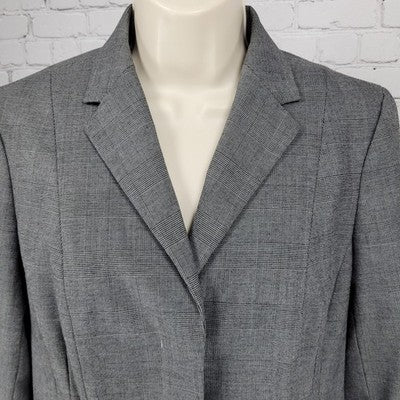 Ann Taylor Grey Glen Check Buttoned Notch Blazer Suit Jacket Size 6