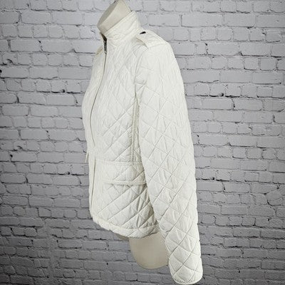 Talbots Ivory Quilted Insulated Lightweight Stand Up Collar Zip Jacket Petite