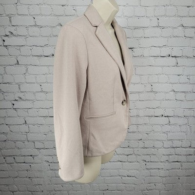 Ann Taylor Beige Herringbone 1 Button Vented Notch Stretch Blazer Suit Jacket 0
