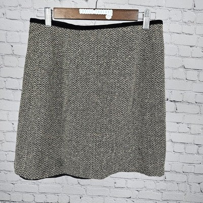 VTG Ann Taylor Black Tan Wool Silk Herringbone Velvet Trim Short Wrap Skirt 8