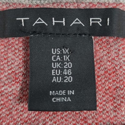 Tahari Grey Red Check 3/4 Cuffed Short Sleeve Pullover Lightweight Sweater 1X