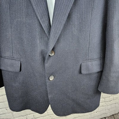 VTG Bill Blass Navy Pinstriped 2 Button Vented Notch Blazer Sport Coat USA 46L