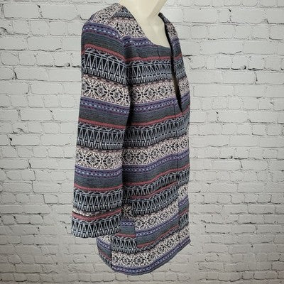 Bobeau Multicolor Aztec Print Open 3/4 Sleeve Pockets Unlined Jacket Size XS