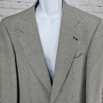 VTG Brandini Black Ivory Check 2 Button Ventless Notch Blazer Sport Coat 40