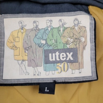 VTG UTEX 50 Black Velvety Print Trim Hooded Insulated Zip Puffer Jacket Large L