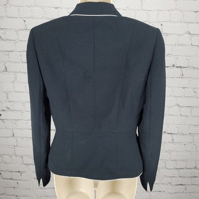 Tahari Black White Trim One Button Ventless Notch Lined Blazer Suit Jacket 4