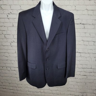 Oleg Cassini Navy 100% Wool 3 Button Ventless Notch Blazer Sport Coat 42L