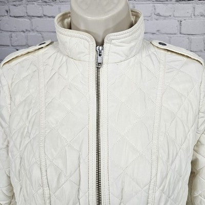 Talbots Ivory Quilted Insulated Lightweight Stand Up Collar Zip Jacket Petite