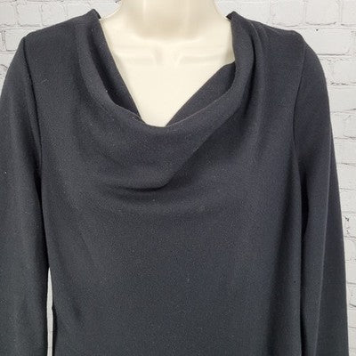 Lafayette 148 Black 100% Wool Long Sleeve Cowl Neck Side Slit Dress Size 12