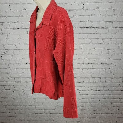 Coldwater Creek Red Cotton Blend Stretch Check Buttoned Over Shirt Size XL