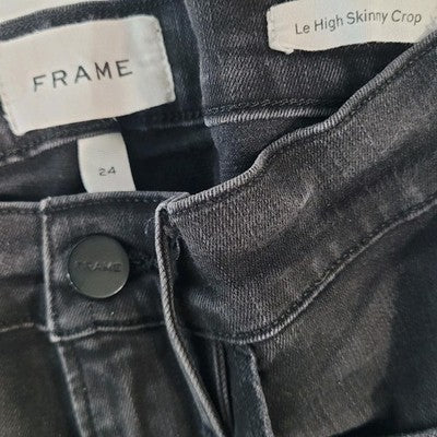 FRAME Black Le High Skinny Crop Brisbane Rips Stretch Jeans Size 24 (24x26)