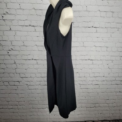 Ann Taylor Black Sleeveless Shawl Collar Wrap Snap Stretch Sheath Dress 6