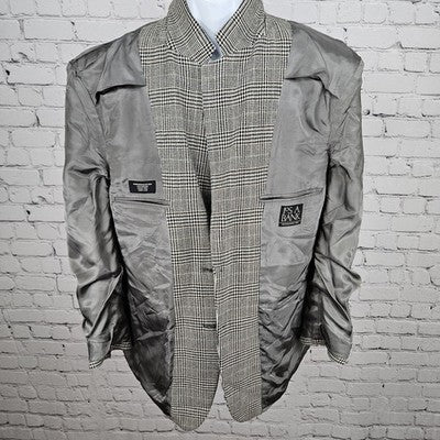 Jos A Bank Black Ivory Wool Cashmere Check 2 Button Notch Blazer Sport Coat 42S