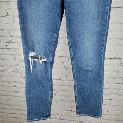 Paige Denim Blue Brigitte Distressed Mid Rise Straight Ankle Jeans 27 (29x28)