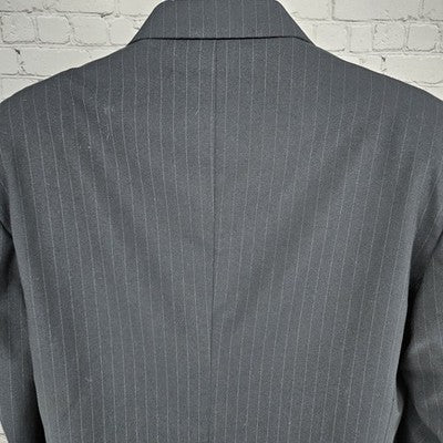 Marco Viali Black Pinstriped 3 Button Ventless Notch Blazer Sport Coat 42R