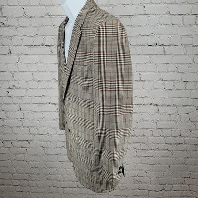 VTG Palm Beach Black White & Red Plaid 2 Button Sport Coat USA Made Size 38L