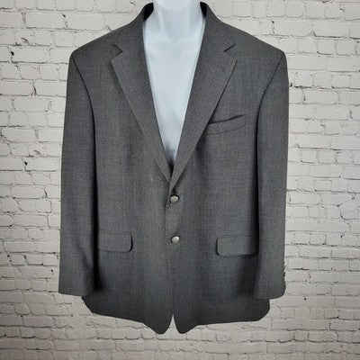Stafford Grey Worsted Wool Blend 2 Button Notch Blazer Sport Coat Size 48R