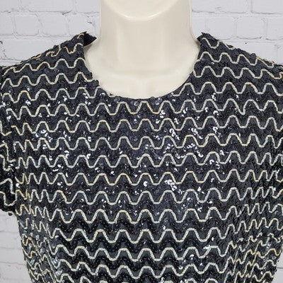 VTG Gloria Swanson Puritan Forever Young Fashion Black Sequin Top Size Small S