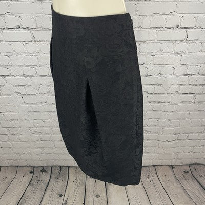 Magashoni Black Floral Pleated Zipped Lined Pockets Knee Length Skirt Size 6