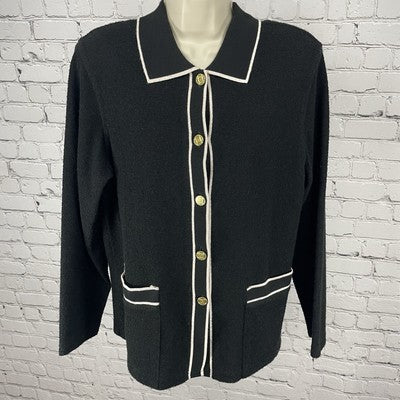 C.D. Petites Black Gold Buttoned Lightweight Sweater Cardigan Size Large L